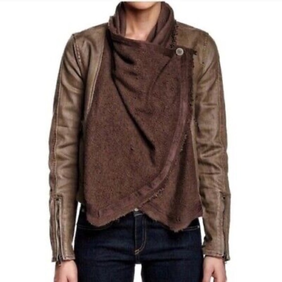 Free People Drape Front Coated Moto Jacket Denim - Picture 2 of 6